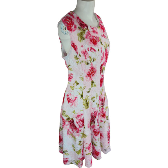 Studio One Womens 18 Sleeveless Floral Pink Roses Lace A-Line Dress Knee Length - Picture 4 of 13